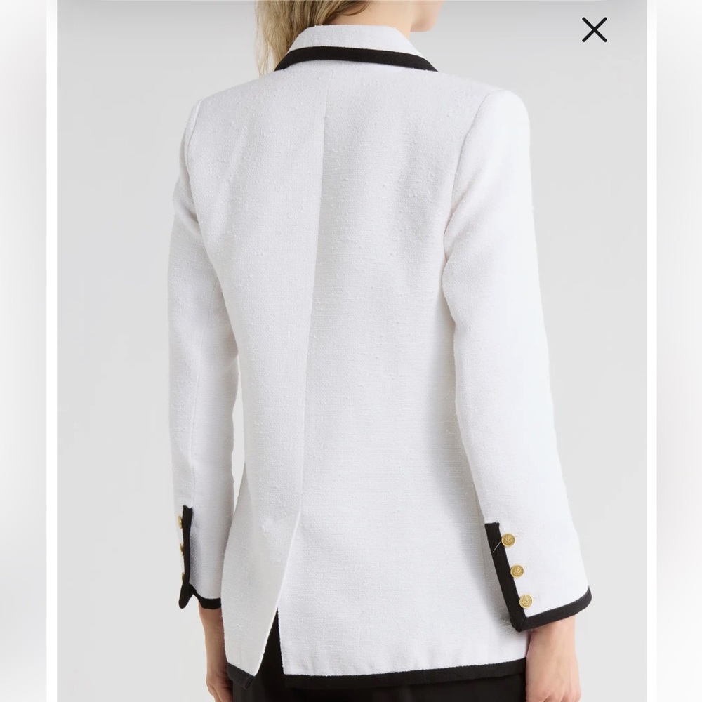 L’agence White Double-Breasted Contrast-Trim Blazer Jacket - Picture 2 of 2